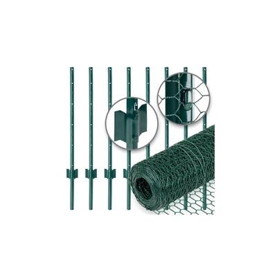 VOSS.farming Gartenzaun-SET: Sechseckgeflecht 10mx50cm, grün + 8x Metall Zaunpfosten Image