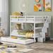 Full-Over-Full Bunk Bed with Trundle and Stairs, Solid Pinewood Frame Twin Size Bunk Bed with 4 Open Shelves and Guardrails