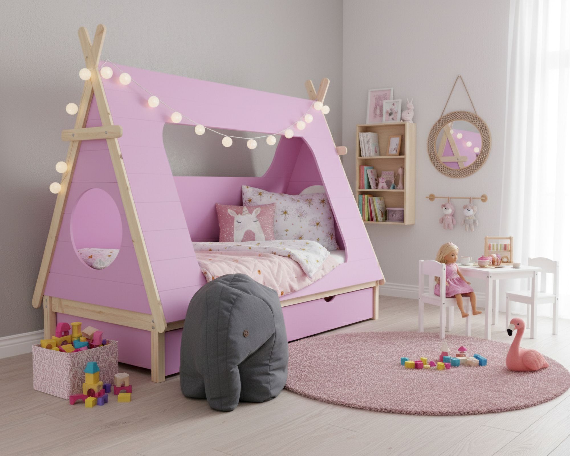 KidsLove »Yakari« Tipizelt-Kinderbett rosa mit Bettkasten / weiss
