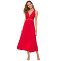 Alcea Rosea Womens Nightdresses Long Sexy V-Neck Lace Nighties Jersey Nightgown Elegant Sleeveless Nightwear Chemise for Ladies(Red, Small)