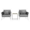Stance 3 Piece Outdoor Patio Aluminum Sectional Sofa Set by Modway Wood/Metal in Gray/White | Wayfair EEI-3163-WHI-GRY-SET