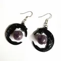 Boucles d'oreilles gothiques lune noire boucles d'oreilles Quartz violet bijoux croissant