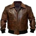 A2 Aviator Flying Tiger WWII Flight Aviator Bomber Jacket-Mens Real Leather Aviator Pilot Bomber Jacket-Vintage Bomber Jacket (A2 Tan Leather Jacket, S)