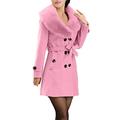 LEXUPE Women Fashion Casual Winter Lapel Wool Coat Trench Jacket Long Sleeve Ladies New Top Overcoat Outwear (UK:16/CN:L2, Pink)