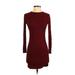 Forever 21 Casual Dress - Sweater Dress: Burgundy Stripes Dresses - Women's Size Small