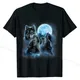 T-shirt trois loups hurlant sous la pleine lune glacée pour hommes loup gris t-shirts