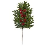 dropship.nearlynatural 34” Pine & Berries Artificial Hanging Plant Set Of 3 in Green | 34 H x 9 W x 3 D in | Wayfair 192897255141