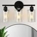 Latitude Run® 3-Light Dimmable Matte/Gold Bathroom Vanity Light Fixtures w/ Clear Glass Shade in Black | 11 H x 17 W x 6 D in | Wayfair