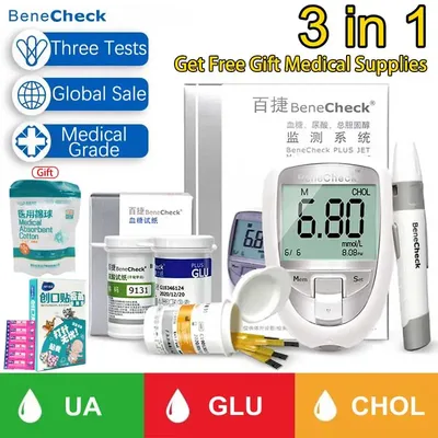 BeneCheck-Bandelette de test de cholestérol 3 en 1 lecteur de glycémie GLU UA et CHOL acide