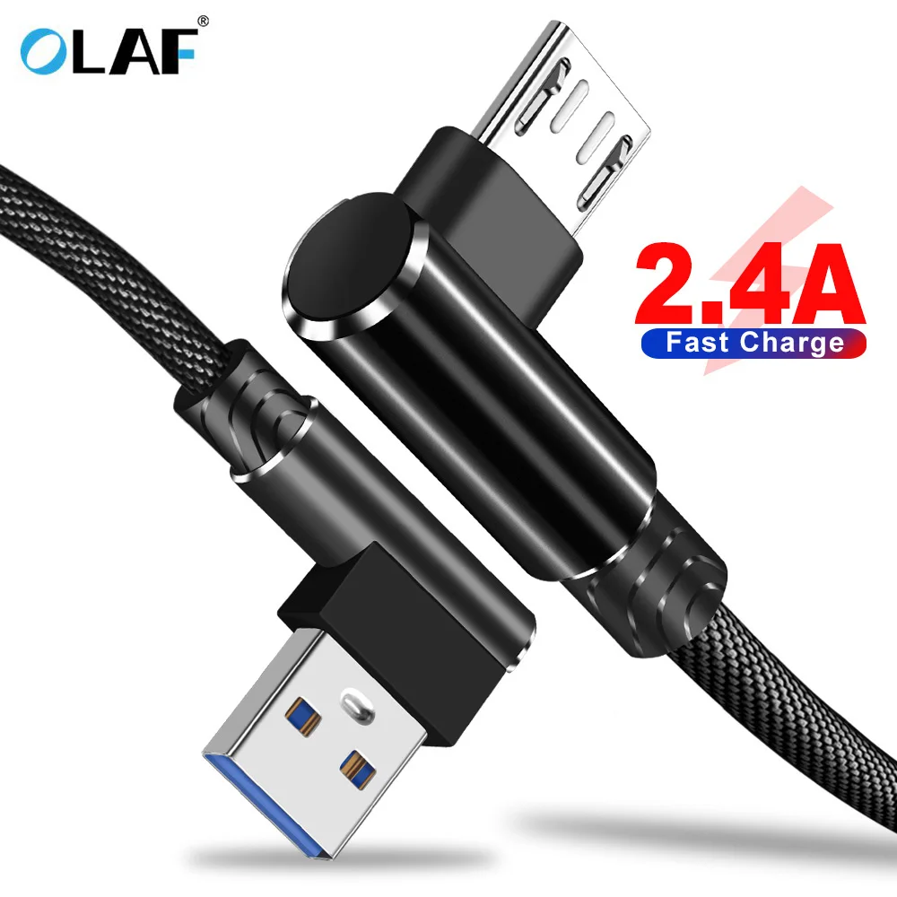 Câble Micro USB OLAF câble USB 90 degrés 1m 2m 3m pour Samsung S7 Xiaomi Android Smartphone téléphone câble Usb C 2.4A charge rapide