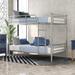 Contemporary Twin Over Twin Sturdy Steel Metal Bunk Bed With Trundle & Ladder, Can Split Into 2 Beds for Samll-space, Silver