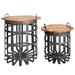 Industrial Grid Galvanized Accent End Table with Round Lid and Handles, Set of 2, Gray and Brown