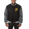 Men's JH Design Black/Gray Pittsburgh Pirates Big & Tall All-Wool Jacket with Embroidered Logos