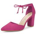 Allegra K Women Ankle Tie Chunky Heel Pointed Toe Dress Pumps Hot Pink 5 UK/Label Size 7 US