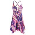 Hanna Nikole Two Piece Tankini Swimsuits for Women Plus Size Swimdress with Boyshorts, Purple Wave Pattern, Large