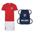 Sportees Retro Kids Personalised Red White & Blue England Style Football Kit with Free Bag Youth Football England Boys Or Girls Football Jersey Child Football Kit (9/11 Years 32")