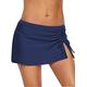 REKITA Women Swim Skirt Solid Color Waistband Skort Bikini Bottom - blue - Large