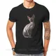 T-shirt Sphynx Noir Sans Fourrure pour Homme Vêtement Vintage de Haute Qualité Grand Col Rond