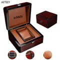 Boîte de montre-bracelet en bois peinture de cuisson rouge vin boîte d'oreiller en cuir support