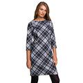 Roman Originals Women Check Shift Dress - Ladies Checkered Tartan Plaid Print Winter Smart Work Office Casual Formal Party Comfortable Tunic 3/4 Sleeve Knee Length Smock - Grey Black - Size 12