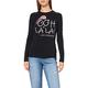 Love Moschino Women's Fitted Long Sleeve t-Shirt with French-Inspired Embroidered Slogan with Sequin Accents and Logo, Black, 16
