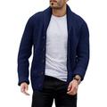 Gemijacka Mens V Neck Shawl Collar Cardigan Vintage Button Sweater Jacket Long Sleeve Knitwear for Business and Daily Blue L