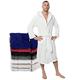 Bathrobe Men 100% Cotton OEKO-TEX® Certified - M White - Premium Dressing Gown Mens Absorbent Towelling with Hood, 2 Pockets, Belt