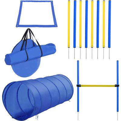 Pawhut - Agility-Übungs-Set Slalom-Hürden-Tunnel Hundesport Trainingsplatz PE+Polyester Blau+Gelb