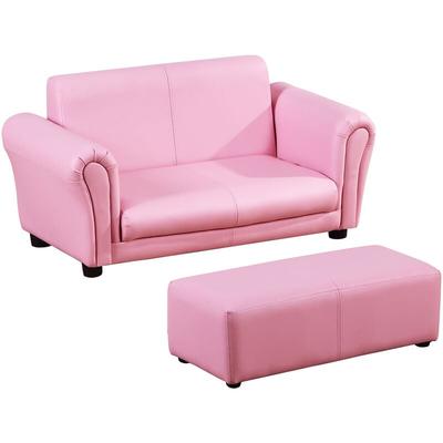 Kindersessel mit Fußhocker, Kindercouch mit Hocker, Kindersofa, Sofa Sessel, Rosa 83 x 42 x 41 cm