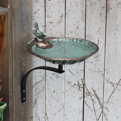 Achla Designs Scallop Shell Birdbath w/Wall Mount Bracket, 14.25 Inch Tall, Antique Brass Plated