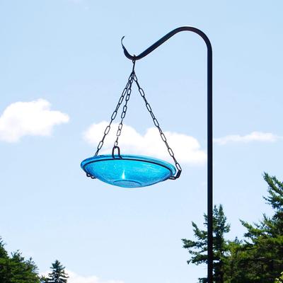 Achla Designs Reflective Crackle Glass Hanging Birdbath Bowl, 14 Inch Diameter, Teal Blue