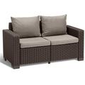 Allibert by Keter Gartenlounge Sofa California 2-Sitzer, inkl. Sitz- und Rückenkissen, Kunststoff, runde Rattanoptik, 141x68x72 cm, braun/warm taupe