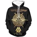 Viking Hoodie Novelty Raven Odin Celtic Unisex 3D Printed Tattoo Harajuku Men's Hoodie With Hood And Pocket (Color : A, Size : S)