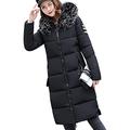 SKYWPOJU Down Jacket Women Long Winter Warm Zip Down Coats Casual Down with Hood Faux Fur Parka Elegant Slim Fit Jacket (Color : Black, Size : L)