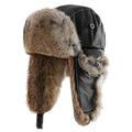 DongBao Aviator Russian Ushanka Winter Hunting Trapper Hat Leather Pilot Cap Outdoor Earflap Hat for Men Women Brown