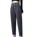 FUNPLUS Jeans for Womens Skin-Friendly Elastic Waist Harem Pants Straight Denim Bottoms High Waist Loose and Slim Trousers