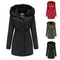 eiuEQIU Women's Winter Warm Jackets Medium Length Down Jackets Cotton Jacket Plus Size Hooded Jacket Warm Winter Jackets Women's Parka Waist Weather Protection Jacket Women Fashion Trench Coat Cardigan, Wine Red, XXXL