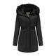 Women's cotton-padded jacket, detachable fur collar, detachable hat, quilted pie, overcoming coat,black,XL