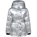 Women's Winter Warm Down Jacket, Lace-up Waist Slimming and Warm Short Outdoor Cold-proof Shiny Jacket, Hooded Stand-up Collar, Elastic Cuffs, Women's Coat Silver,S