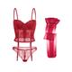 Women's Sexy Bustiers Corsets Push Up Off Shoulder Crop Tops and Thong and Stocking Set Red