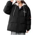 Women's Winter Jacket Down Warm Large Size Transition Jacket Winter Quilted Jacket Cotton Jacket for Women Long Sleeve Cotton Jacket Women's Fashion Fake Two Outerwear Jackets with Hood, black, M