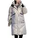 Fashion Medium Length Thick Women Down Jacket Winter White Duck Down Hooded Women Down Jacket - grey,XL