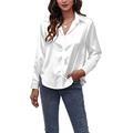 BDCUYAHSKL Autumn and Winter Casual Fashion Women's Lapel Solid Color Long-Sleeved Shirt Women's Satin Imitation Silk Shirt Single-Breasted Thin Loose Blouse Women White