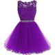 KURFACE Mini Open Back Cocktail Party Gowns Beading Lace Appliques Evening Prom Homecoming Dresses for Juniors Purple UK14