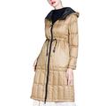 Pink Long Down Jacket Women Winter Slim Warm Double Sided Coat Female Ultra Light Down Parka With a Hood Ladies Overcoat - black and golden,XL