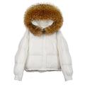 Winter Women Natural Raccoon Fur White Duck Down Coat Female Hooded Warm Puffer Jacket Loose Parkas Snow Outwear - Beige 1,M