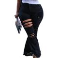 Jubaton Fashion Ripped Personality Wide-Legged Flared Trousers Comfortable Women’s Jeans Frayed Casual High-Waisted Trousers 4XL Black