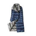 Winter Women Turtleneck White Duck Down Coat Double Breasted Warm Parkas Double Sided Down Long Jacket - Navy Blue,M