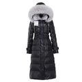 Winter Down Jacket Large Natural Fox Fur Collar Hooded Thick White Duck Down Coat Women Long Parka Female Overcoat With Belt - Black,L