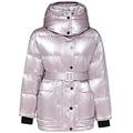 Women's Winter Warm Down Jacket, Lace-up Waist Slimming and Warm Short Outdoor Cold-proof Shiny Jacket, Hooded Stand-up Collar, Elastic Cuffs, Women's Coat Pink,M